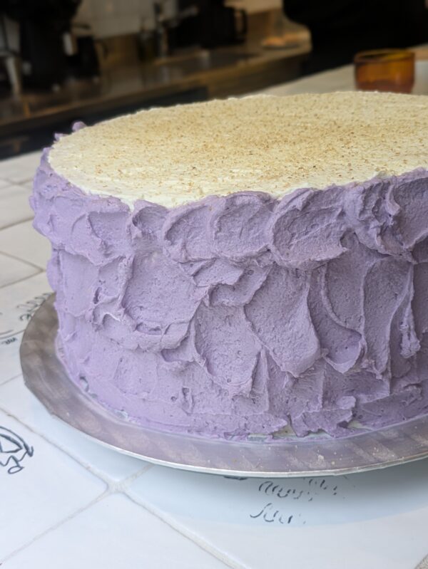 Vanilla cake with ube cream